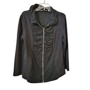 Soft Surroundings M Lightweight Jacket Full Zip Ruched Panel Black F20.3